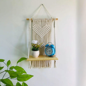 مكرمية حائط قطن و خشب موسكي، 33*14*60 سم