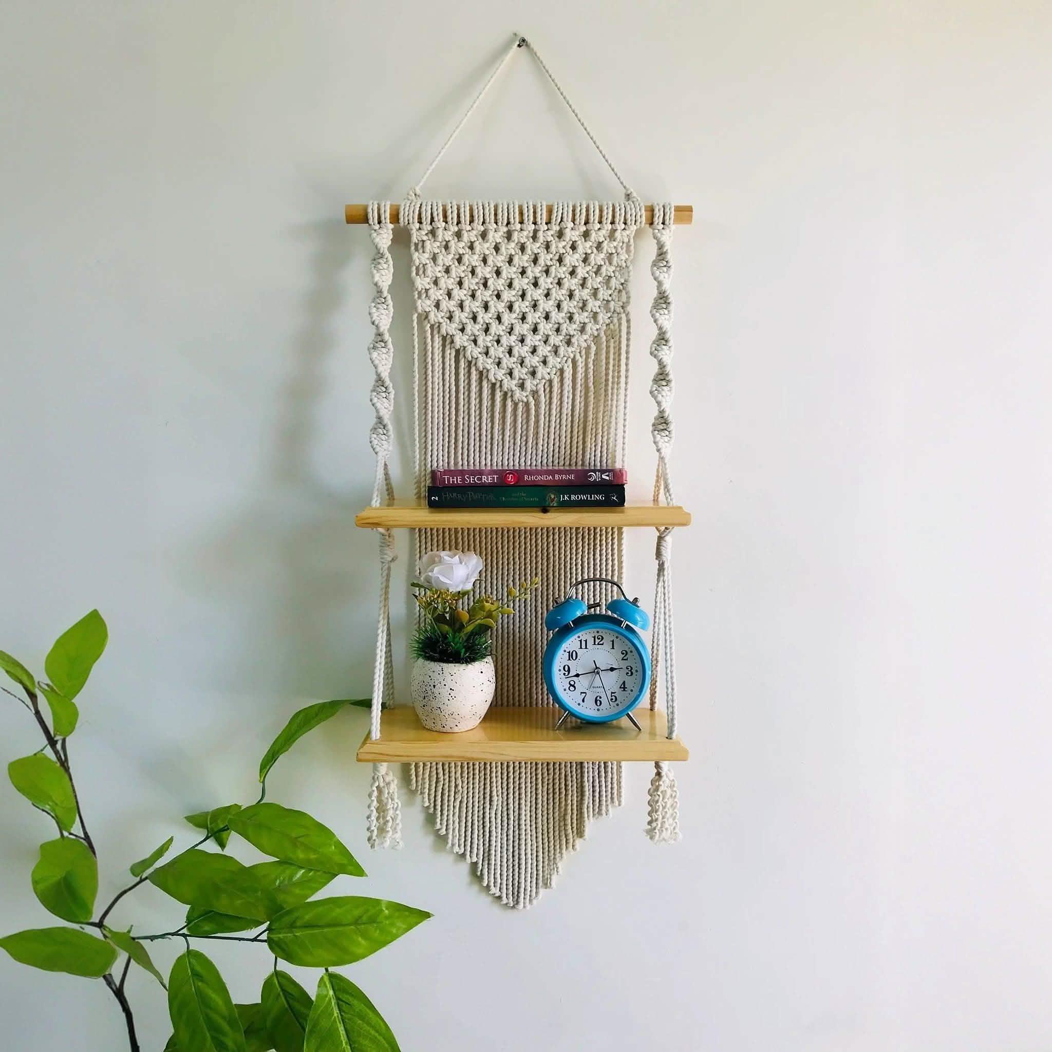 وحدة أرفف مكرمية قطن و خشب موسكي، 33*14*80 سم