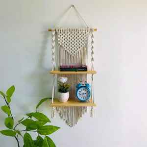 وحدة أرفف مكرمية قطن و خشب موسكي، 33*14*80 سم