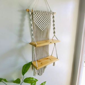 وحدة أرفف مكرمية قطن و خشب موسكي، 33*14*80 سم