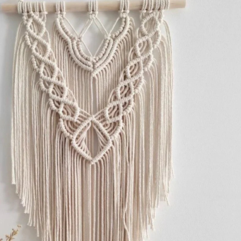 مكرمية حائط قطن وخشب طبيعي، 50*70 سم