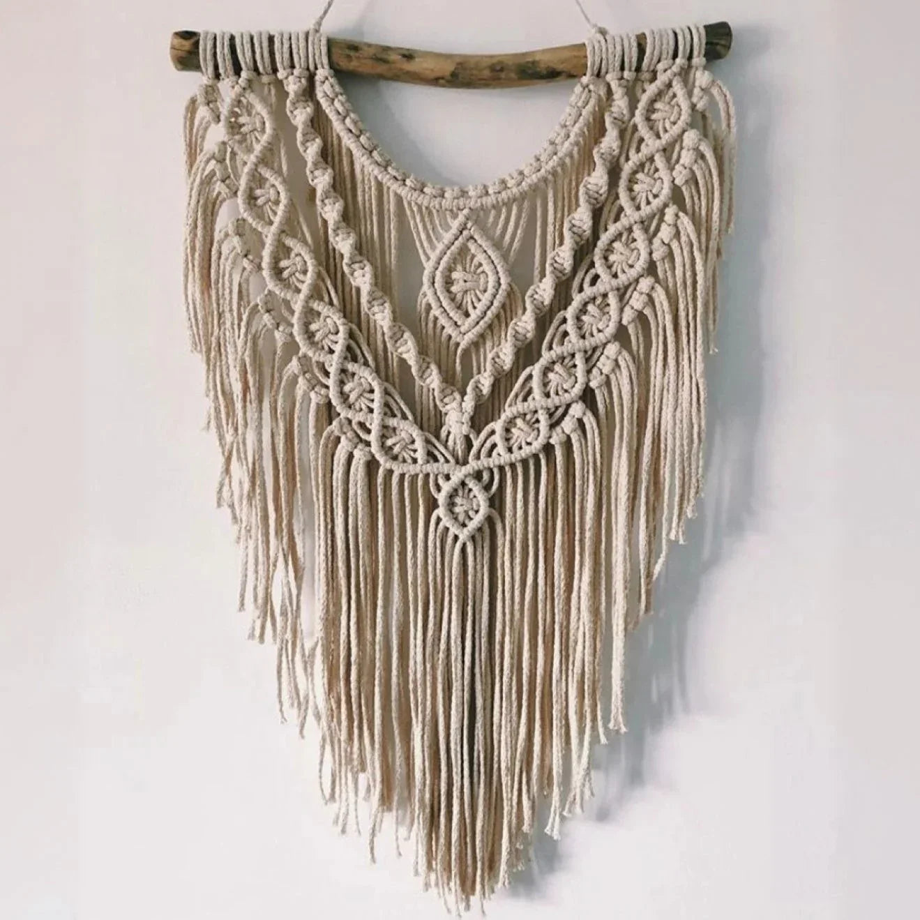 مكرمية حائط قطن وخشب طبيعي، 50*70 سم