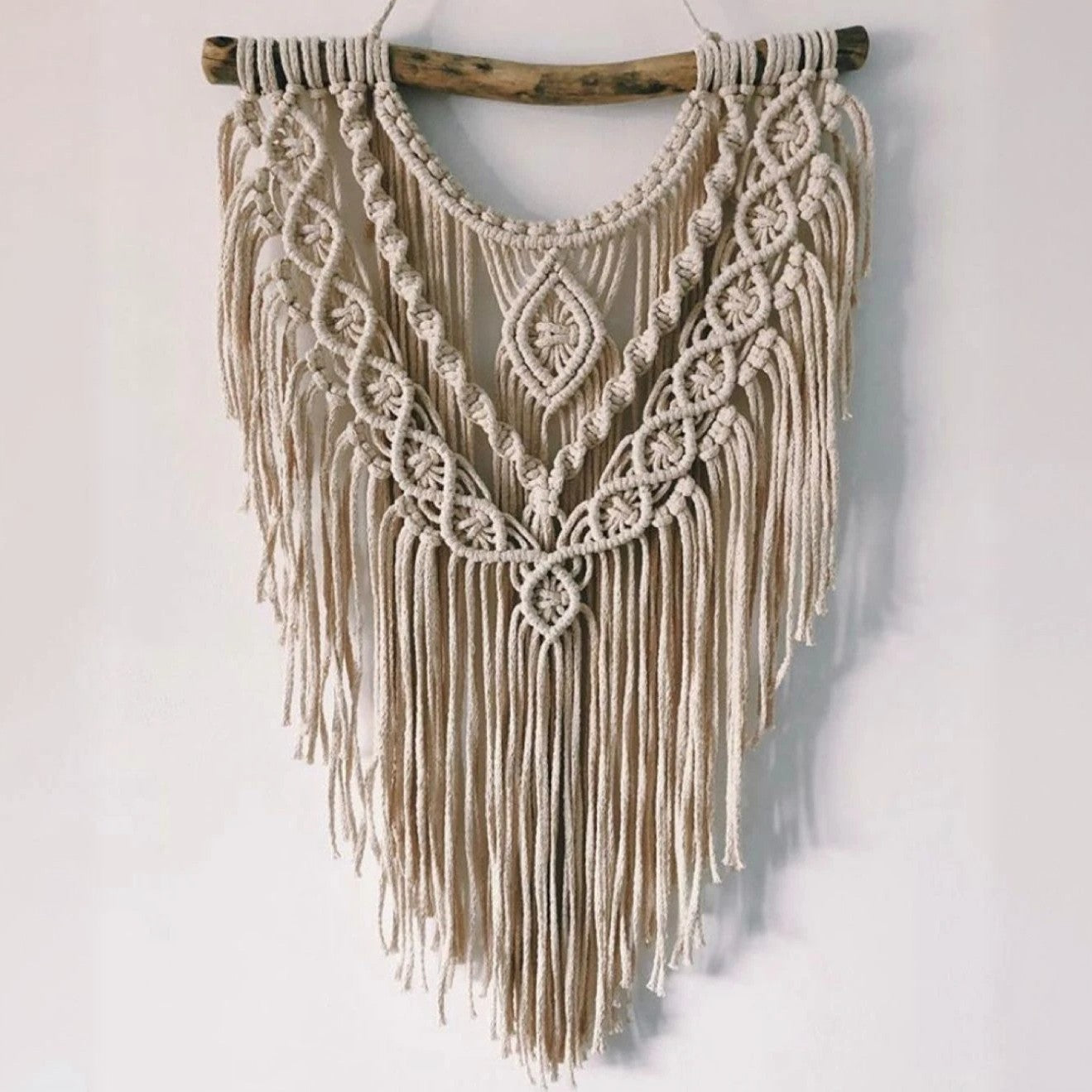 مكرمية حائط قطن وخشب طبيعي، 50*70 سم