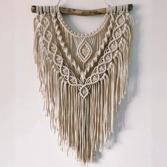 مكرمية حائط قطن وخشب طبيعي، 50*70 سم