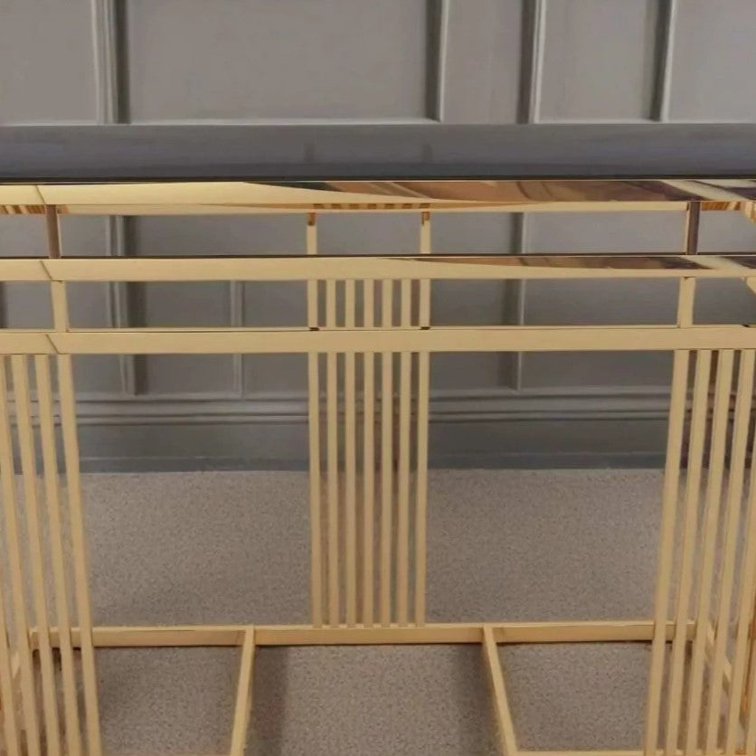 Steel console table with glass top, 120*40*90 cm