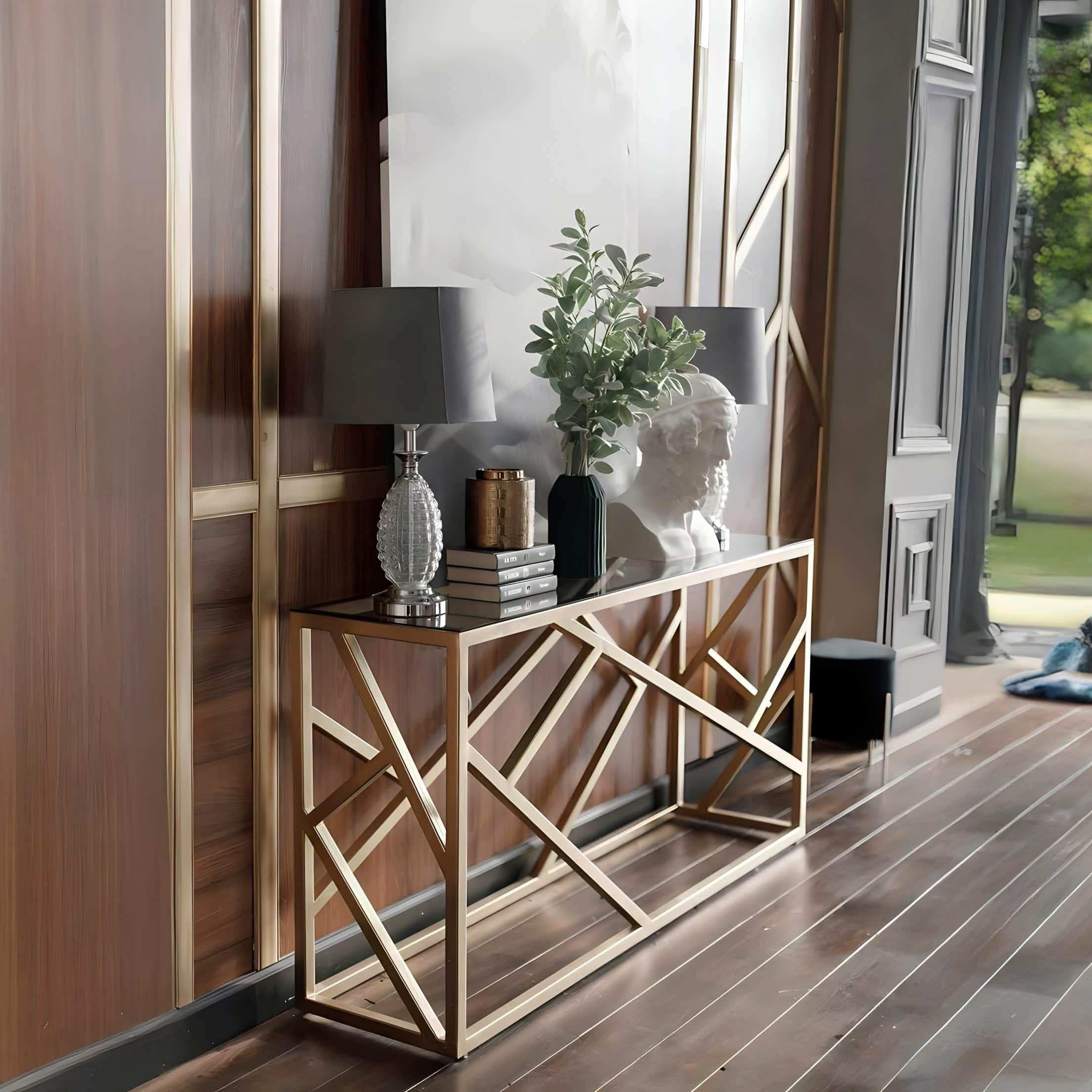 كونسول ستيل بسطح زجاج، 120*40*90 سم
