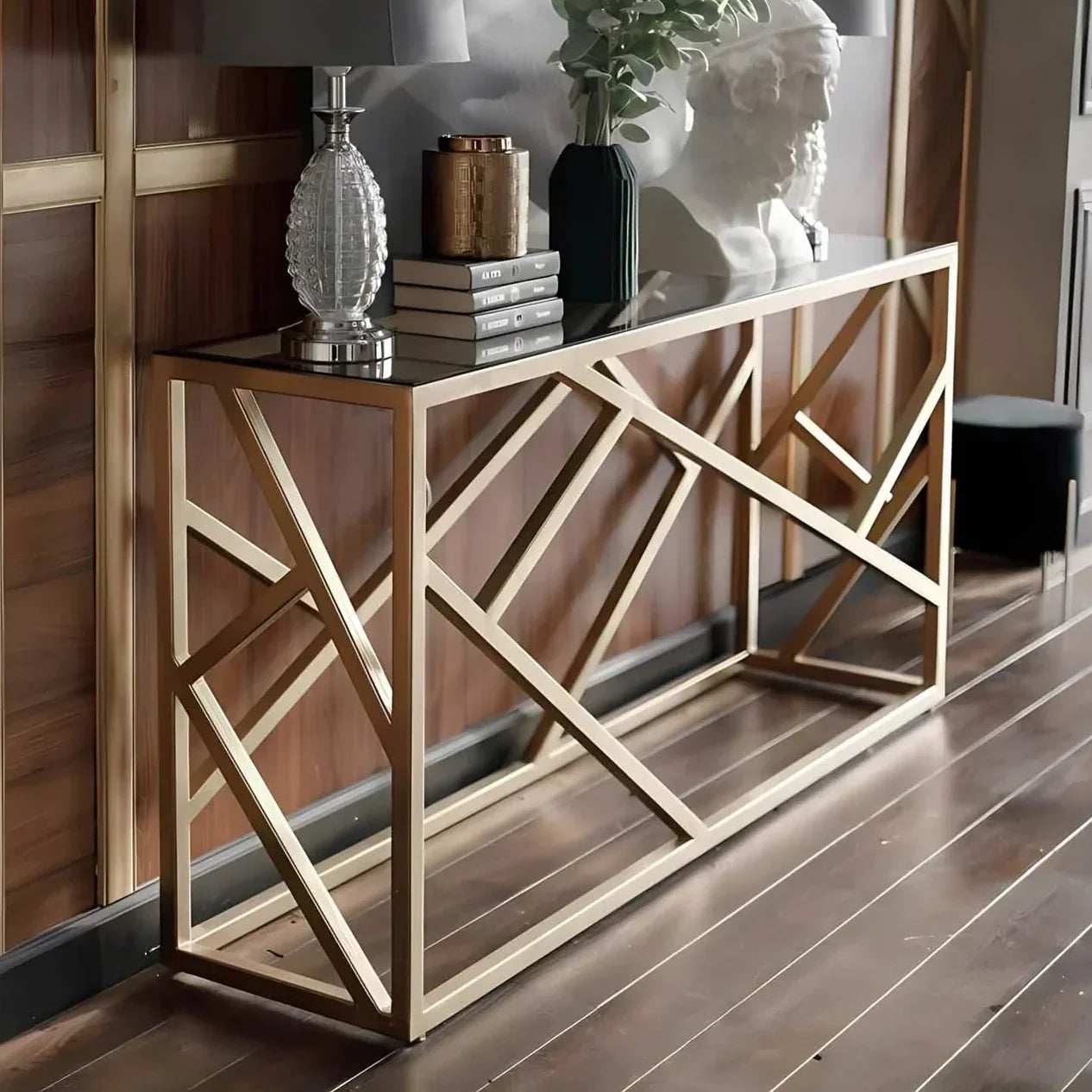 كونسول ستيل بسطح زجاج، 120*40*90 سم
