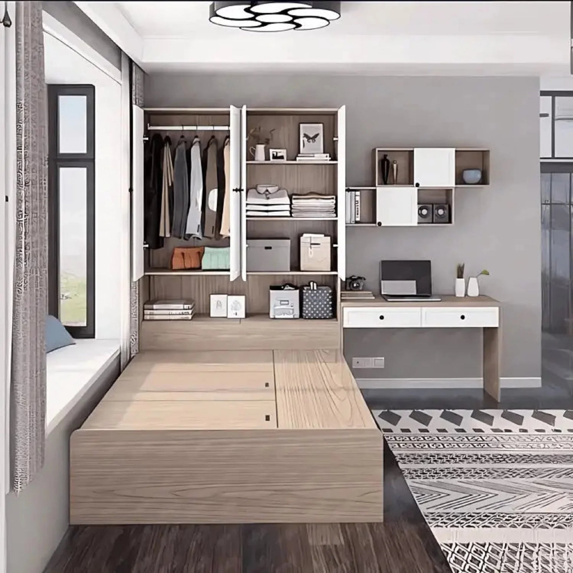 سرير فردي بمكتبة خشب ام دي اف، 120*195*200 سم