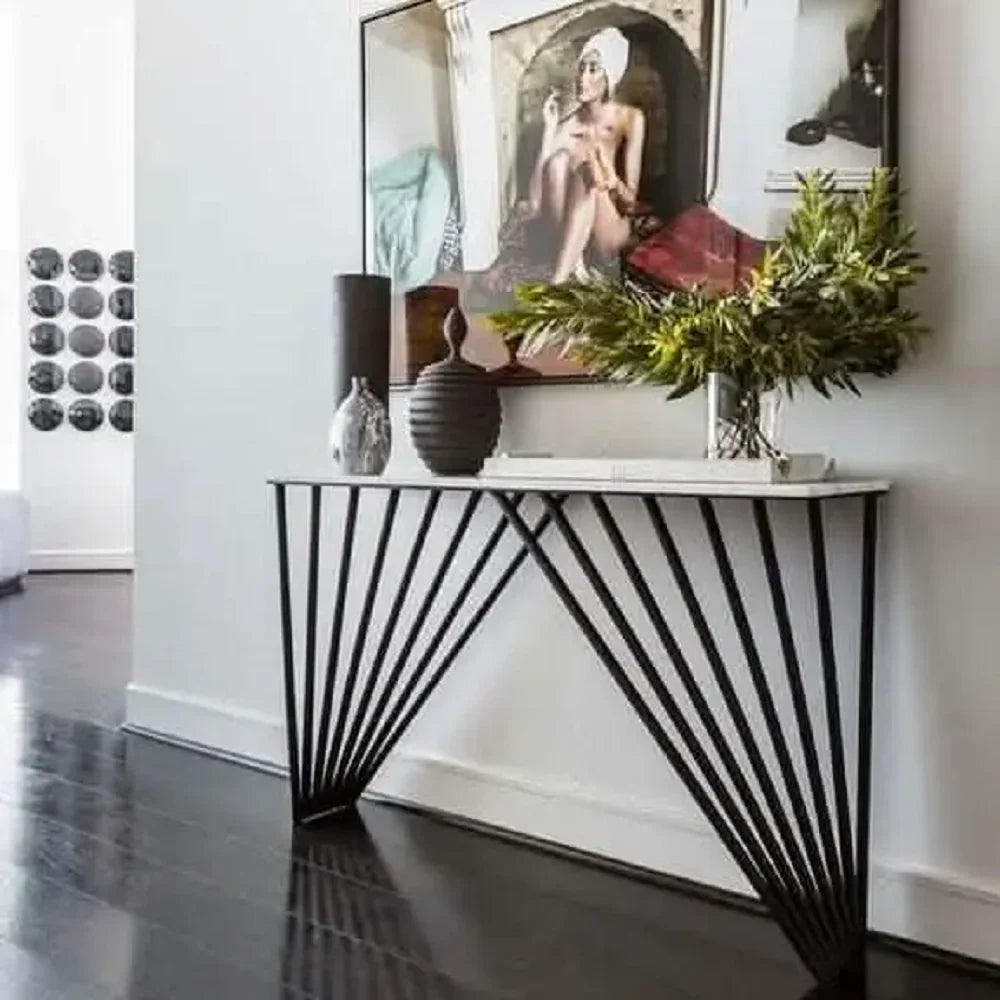 كونسول معدن بسطح رخام، 120*30*90 سم