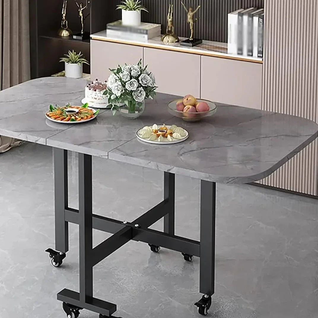 ترابيزة سفرة ستيل بسطح خشب، 120*70*75 سم