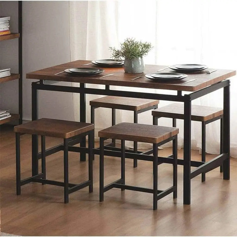 ترابيزة سفرة ستيل بسطح خشب، 120*80*75 سم