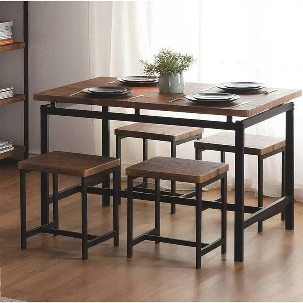 ترابيزة سفرة ستيل بسطح خشب، 120*80*75 سم