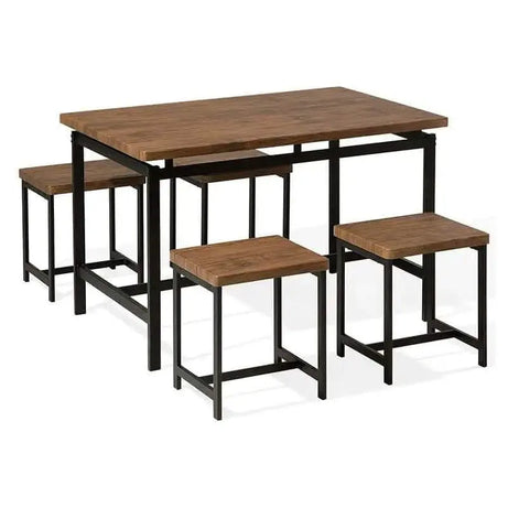 ترابيزة سفرة ستيل بسطح خشب، 120*80*75 سم