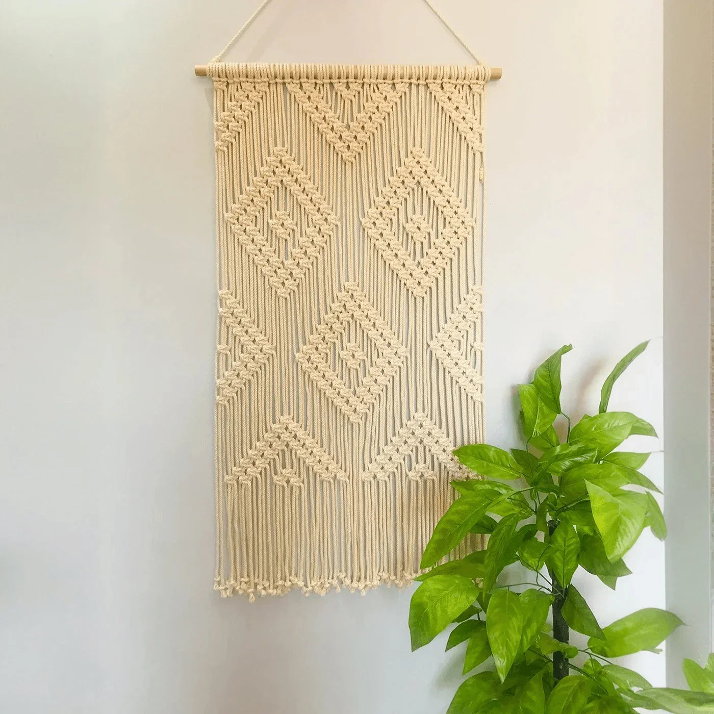 مكرمية حائط قطن وخشب موسكي، 50*100 سم