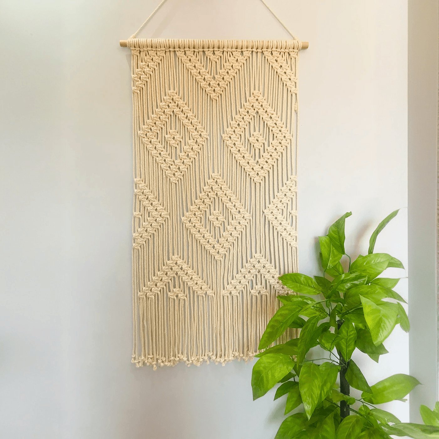 مكرمية حائط قطن وخشب موسكي، 50*100 سم