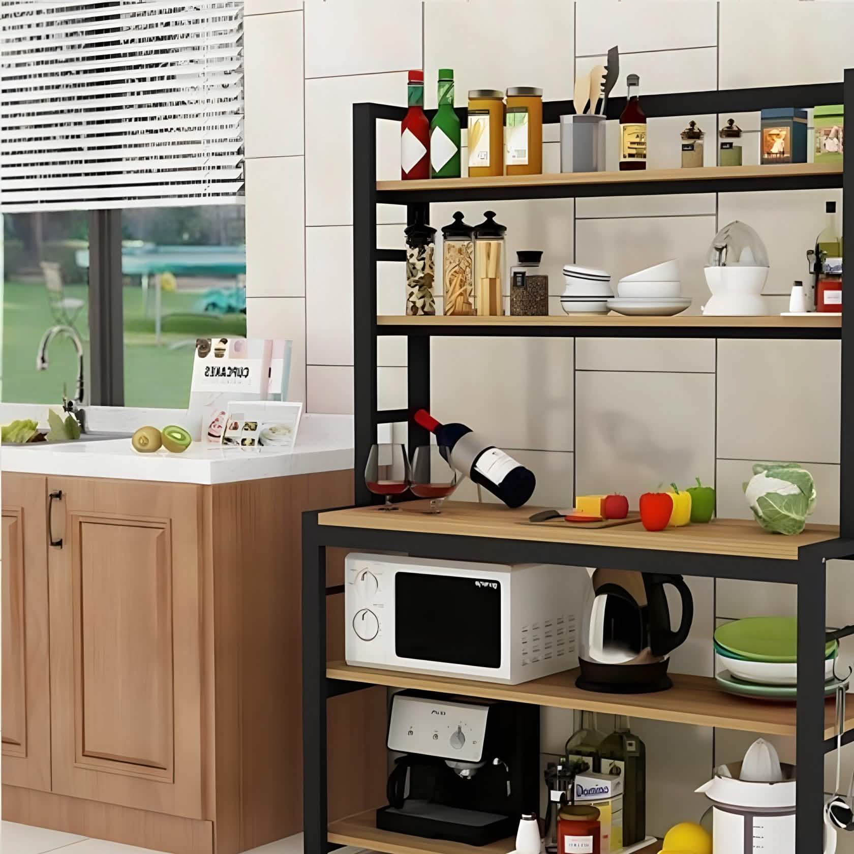 وحدة تخزين للمطبخ ،معدن و خشب ام دي اف، 120*40*150 سم