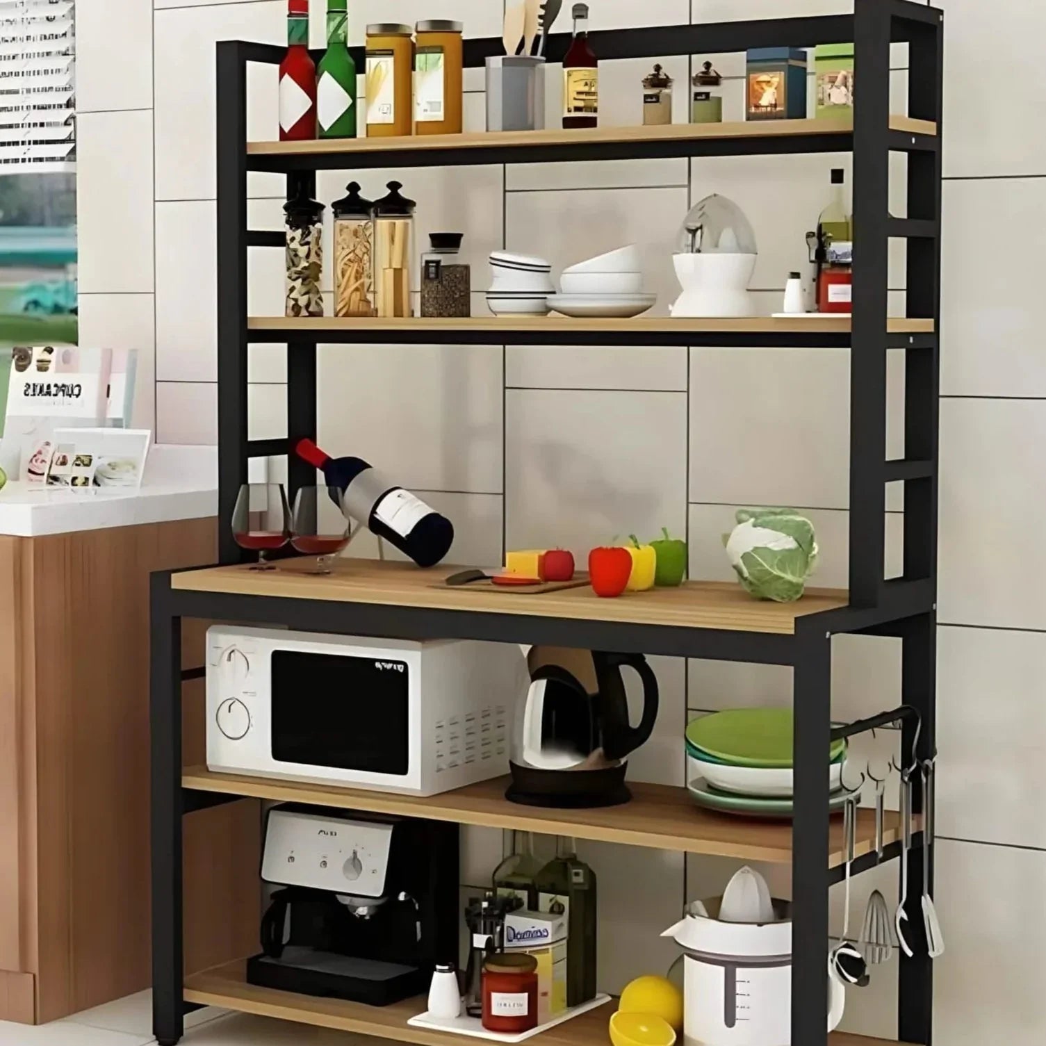 وحدة تخزين للمطبخ ،معدن و خشب ام دي اف، 120*40*150 سم