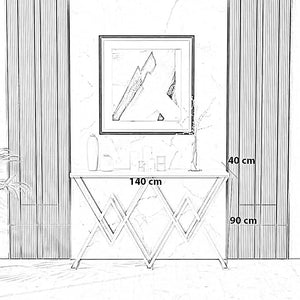 كونسول معدن حديث بإطار معدني ذهبي بنمط ماسي وسطح رخام أبيض مقاس 140x40x90 سم