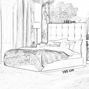 لوحة رأس سرير كوين خشب موسكي tufted بعرض 150 سم وارتفاع 120 سم بأسلوب رسم بالحبر الأسود