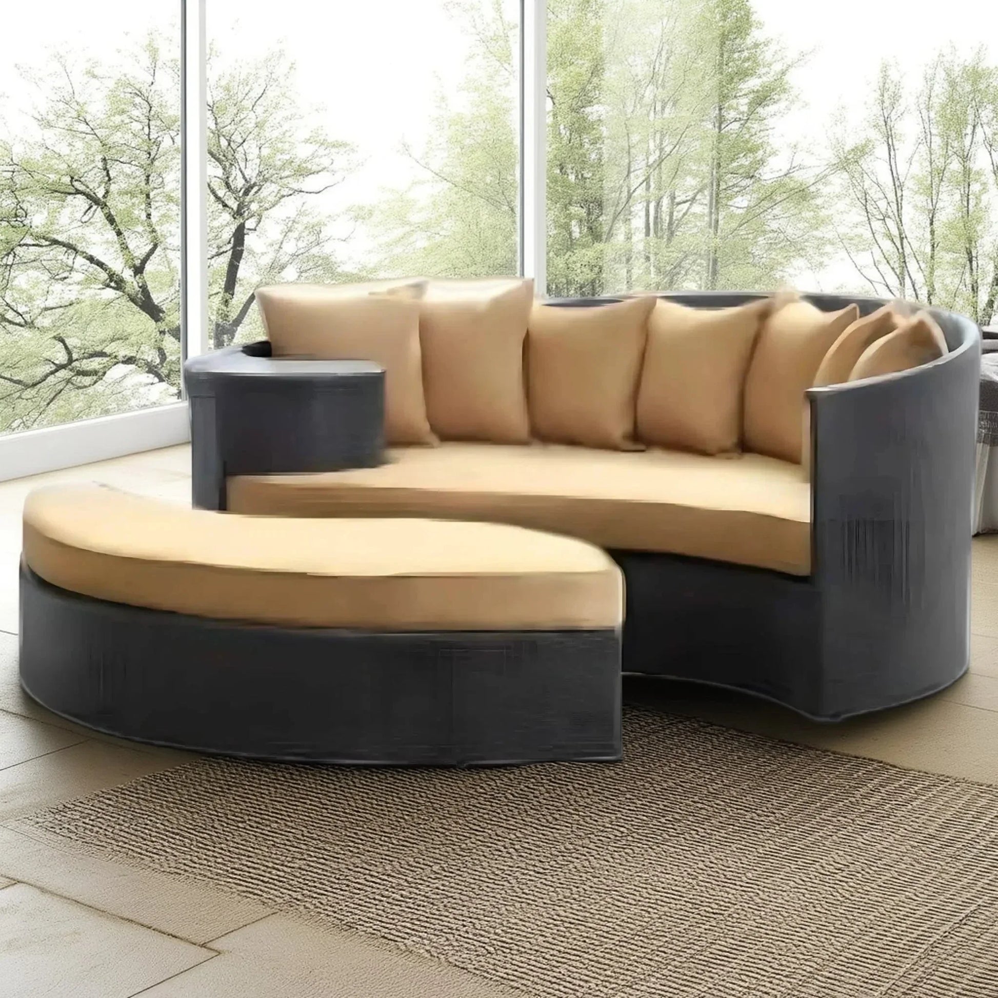 سرير خارجي ستيل وراتان، 150*150*80 سم