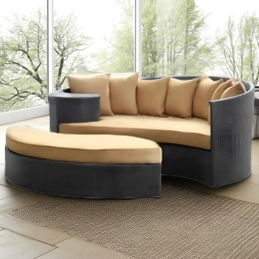 سرير خارجي ستيل وراتان، 150*150*80 سم