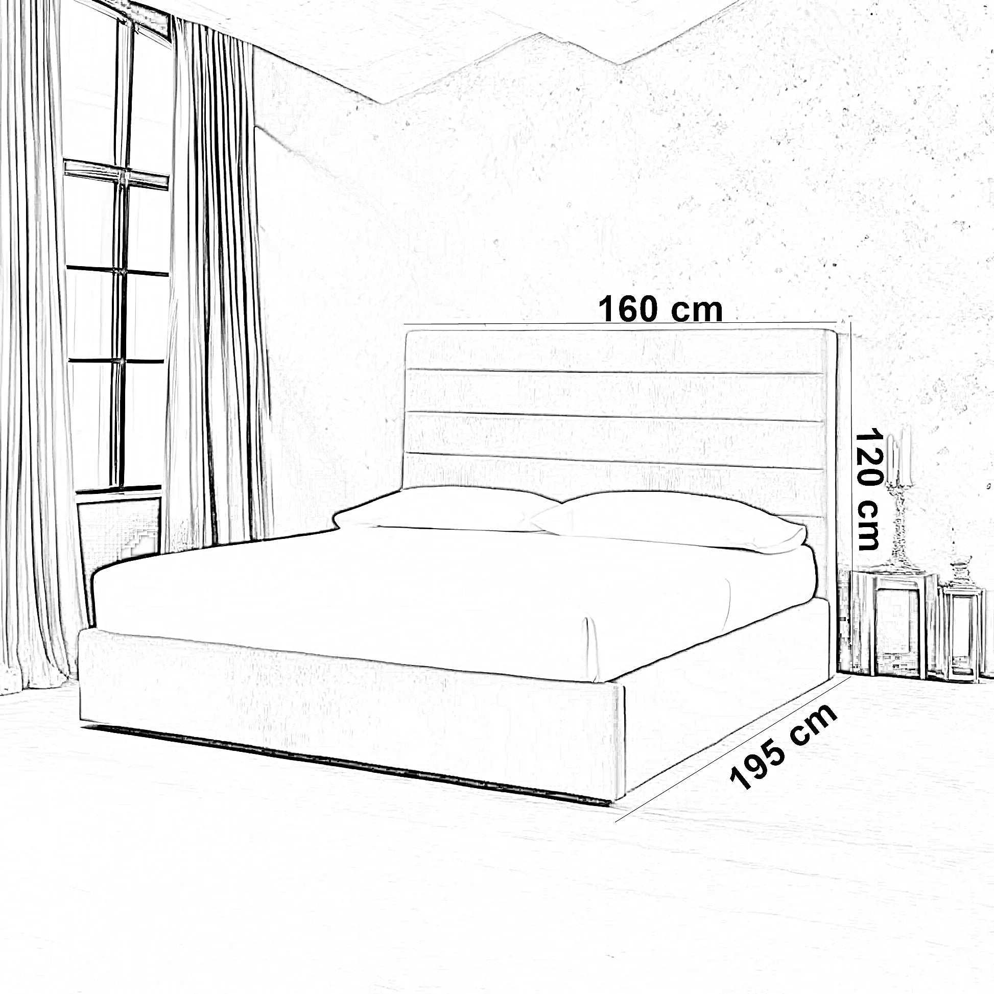 سرير كينج خشب موسكي بألواح رأس مبطنة أفقية بتصميم عصري وأبعاد 160 195 120 سم
