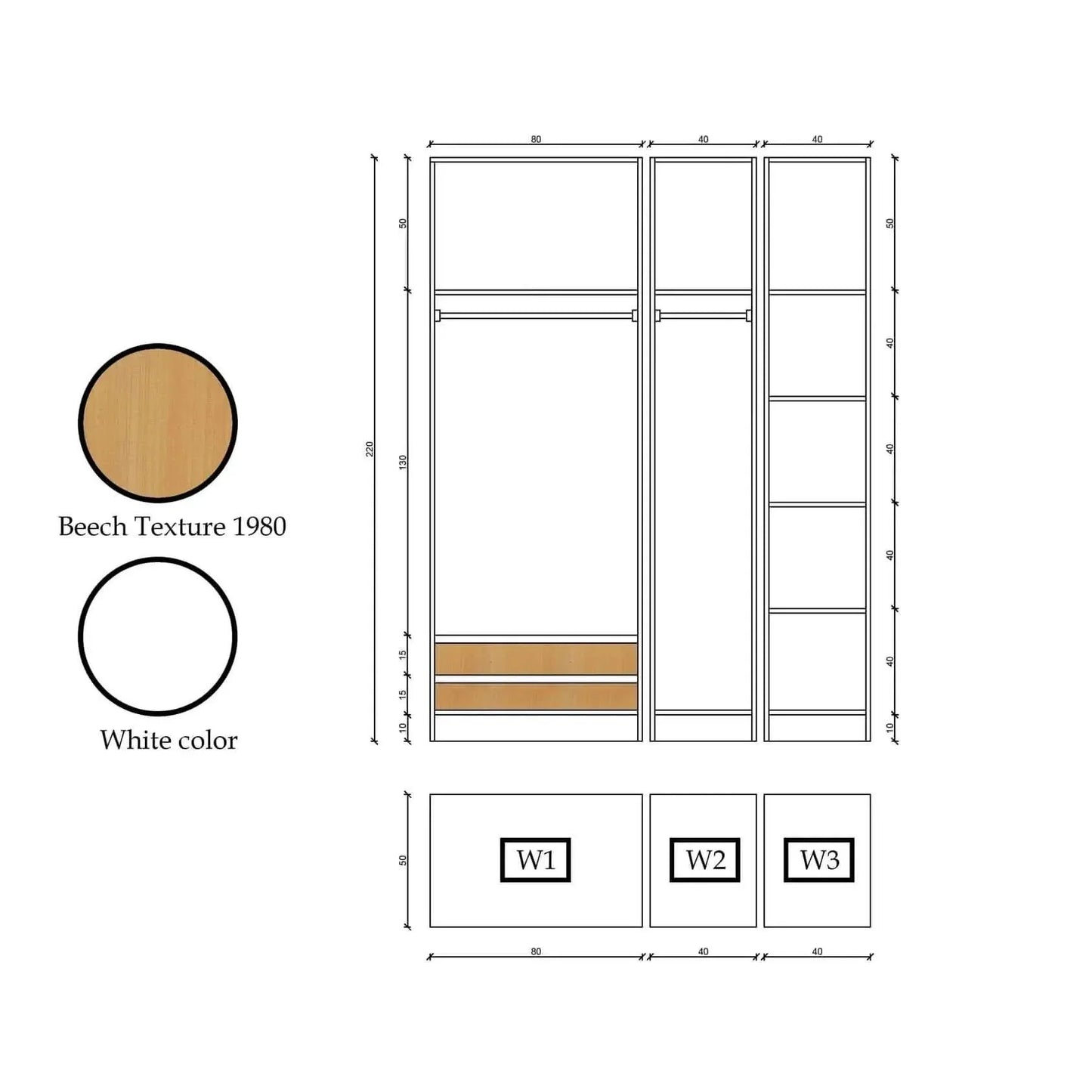 دريسينج ام دي اف 160*50*220 سم - HOR21 - Homix