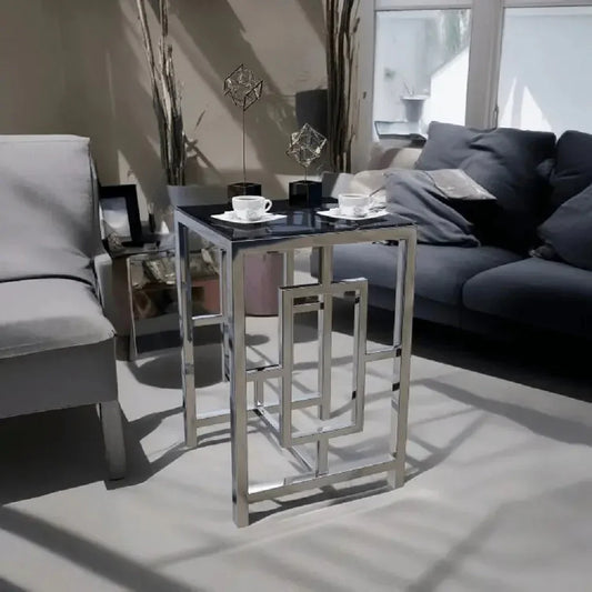 ترابيزة جانبية ستيل بسطح زجاج، 45*45*60 سم