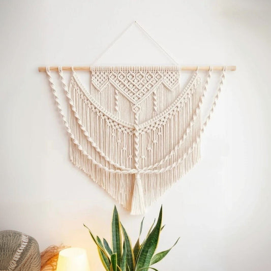 مكرمية حائط قطن وخشب طبيعي، 80*80 سم