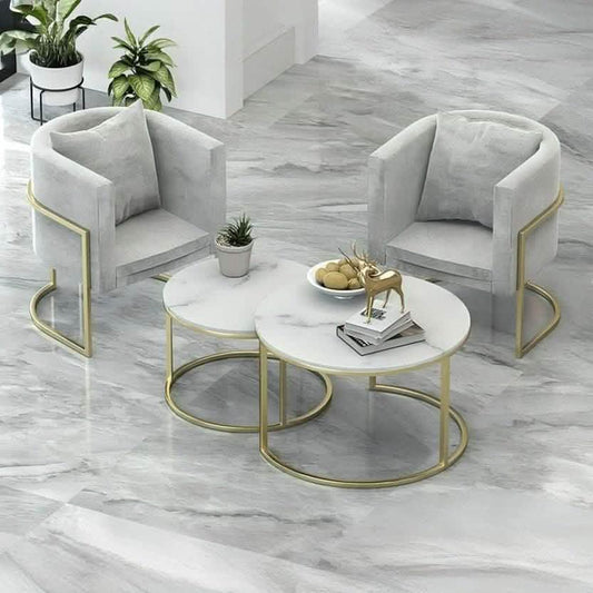 طقم كراسي مع ترابيزات قهوة متداخلة ستيل، 4 قطع