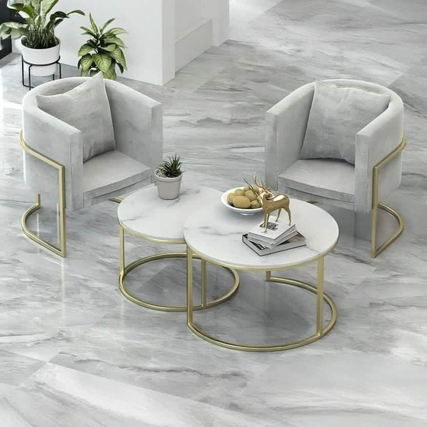 طقم كراسي مع ترابيزات قهوة متداخلة ستيل، 4 قطع