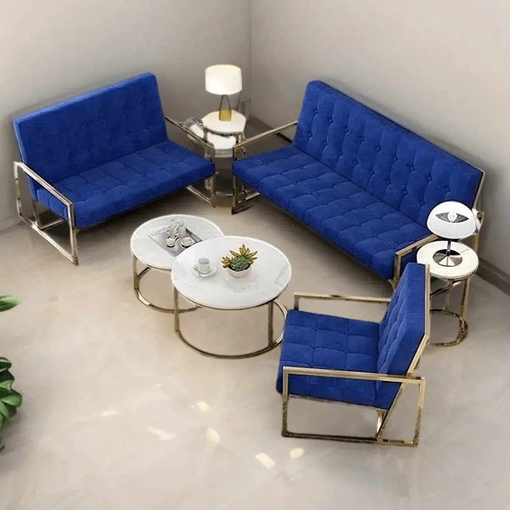 طقم أنتريه مع ترابيزة قهوة متداخلة وترابيزات جانبية ستيل، 7 قطع