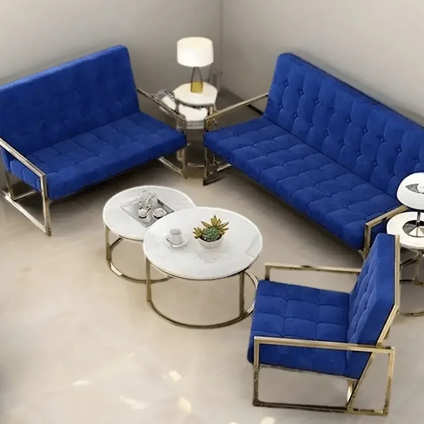 طقم أنتريه مع ترابيزة قهوة متداخلة وترابيزات جانبية ستيل، 7 قطع