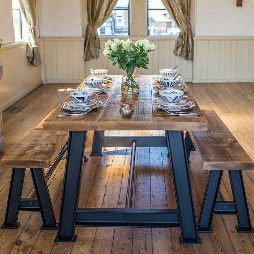 طقم سفرة مع بنش ام دي اف ومعدن، 3 قطع