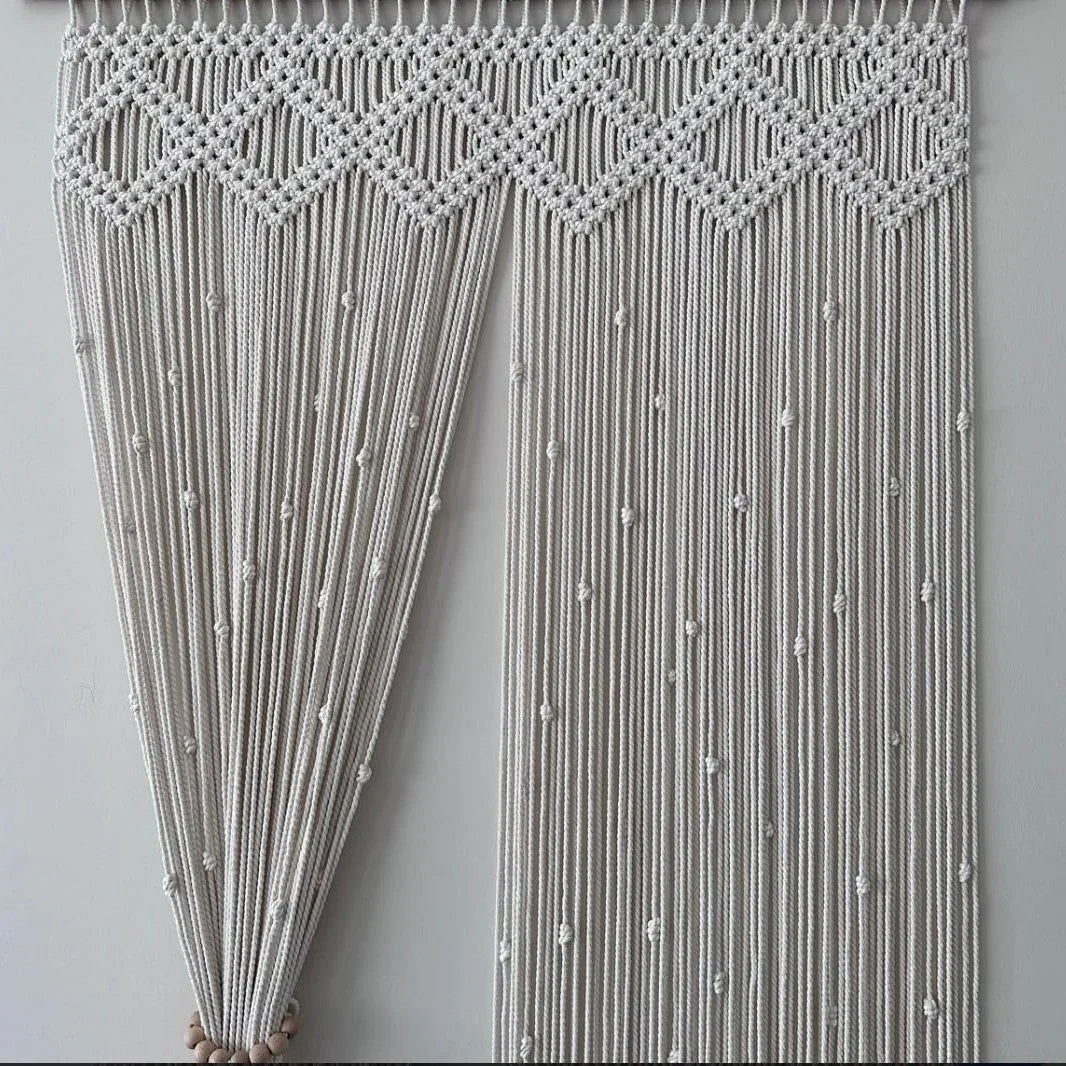 ستارة مكرمية قطن وخشب طبيعي، 230*100 سم