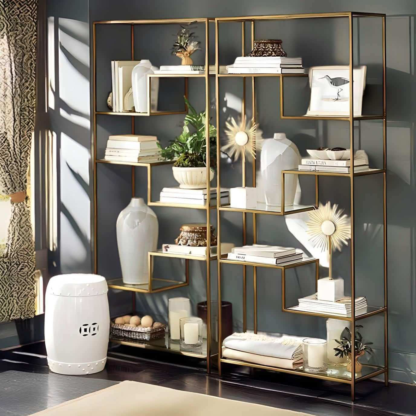 وحدة أرفف ستيل و ام دي اف، 200*30*200 سم - قطعتين