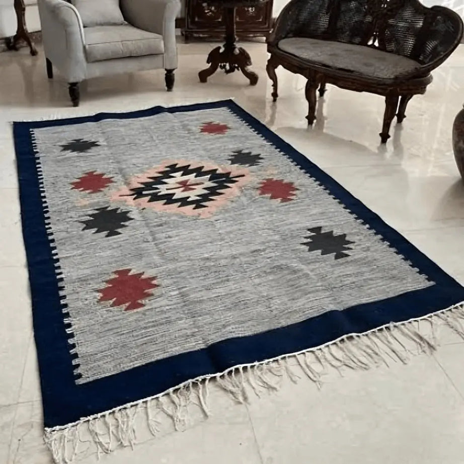 سجادة صوف أزرق غامق و رمادي 200*300 سم - LUS140 - Homix