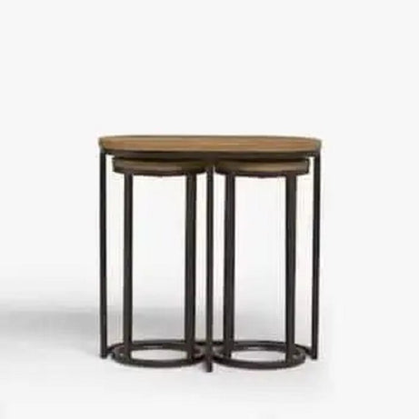 طقم ترابيزات جانبية معدن بسطح خشب، 3 قطع