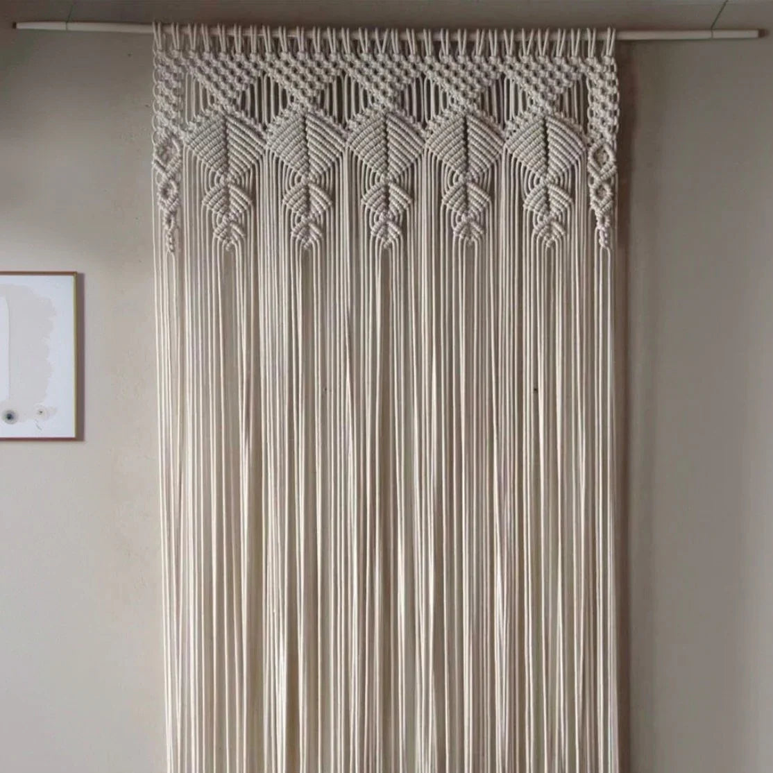 ستارة مكرمية قطن وخشب طبيعي، 100*230 سم