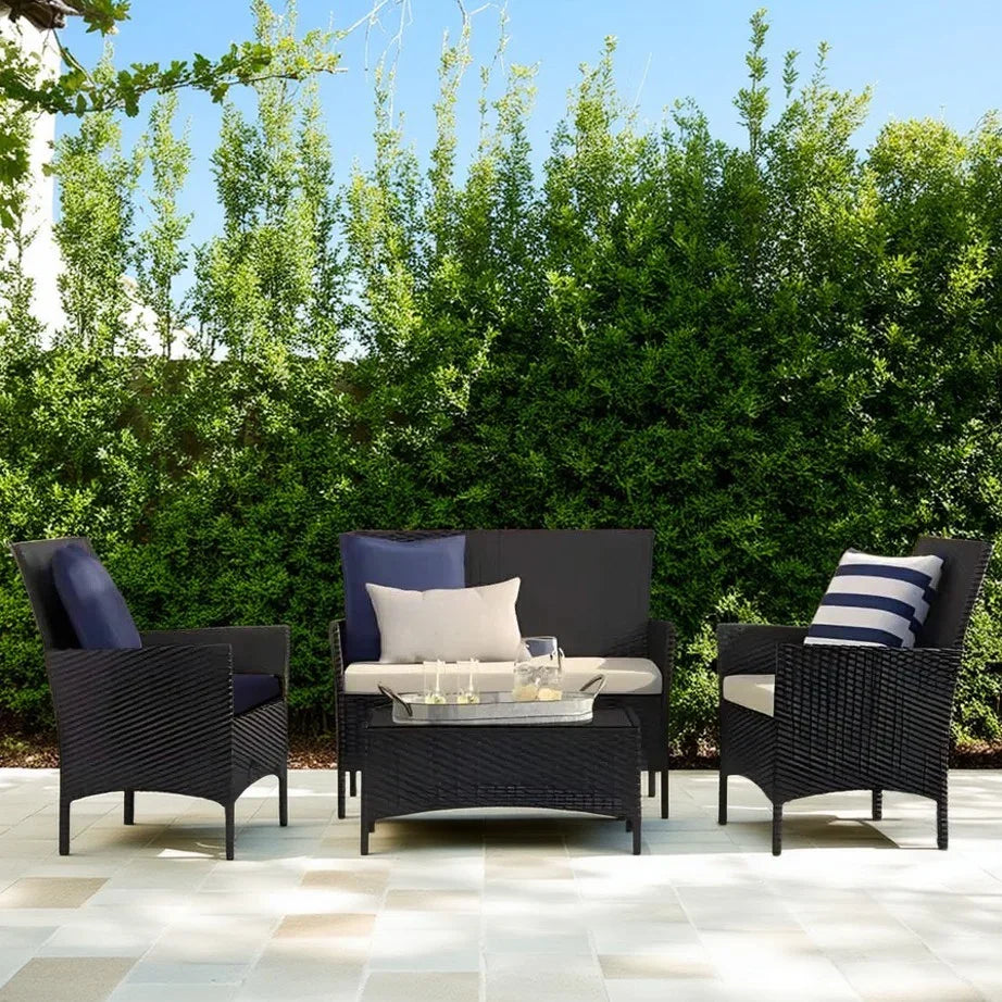 طقم للحدائق معدن و راتان، 4 قطع