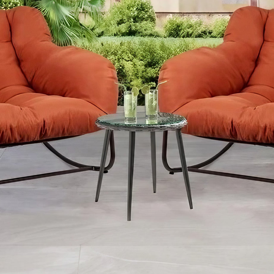 طقم كراسي هزاز خارجي مع ترابيزة خارجية ستيل وراتان، 3 قطع