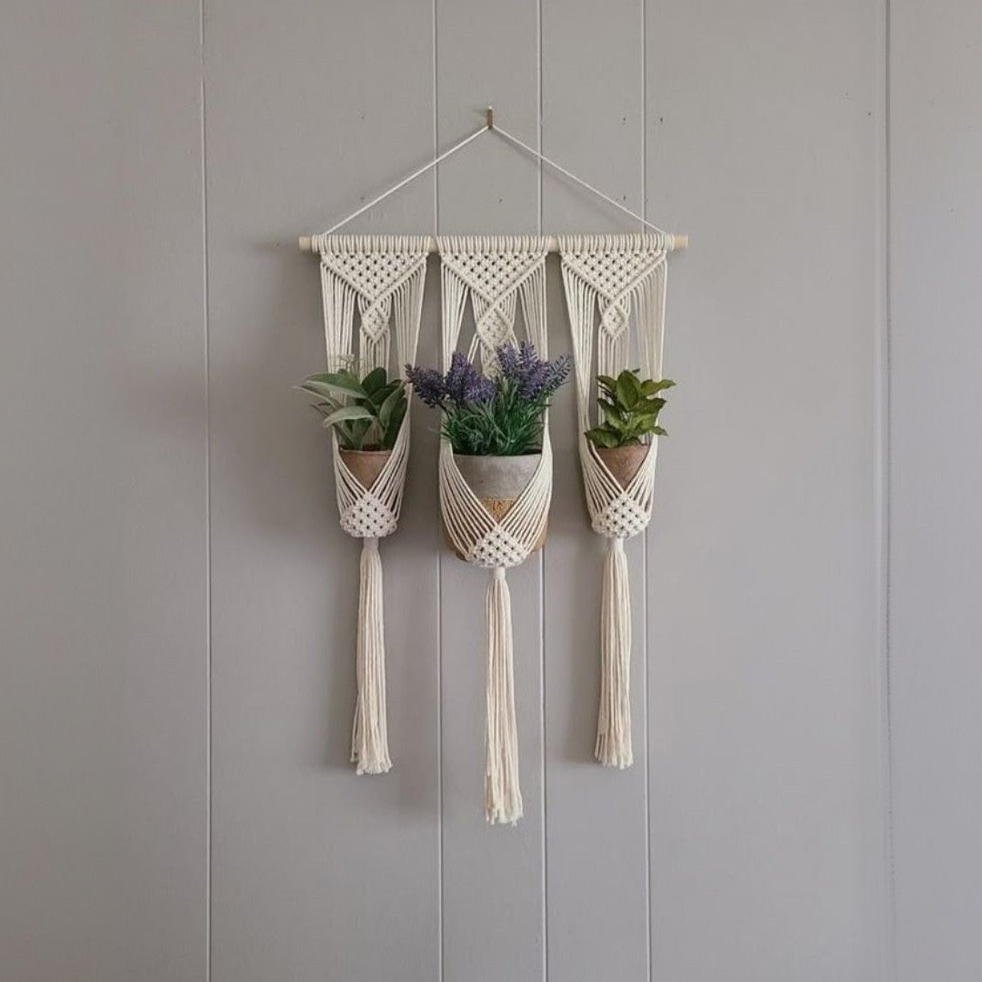 مكرمية حامل أواني زرع قطن و موسكي، 60*85 سم