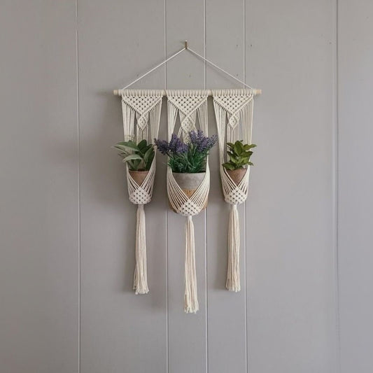 مكرمية حامل أواني زرع قطن و موسكي، 60*85 سم