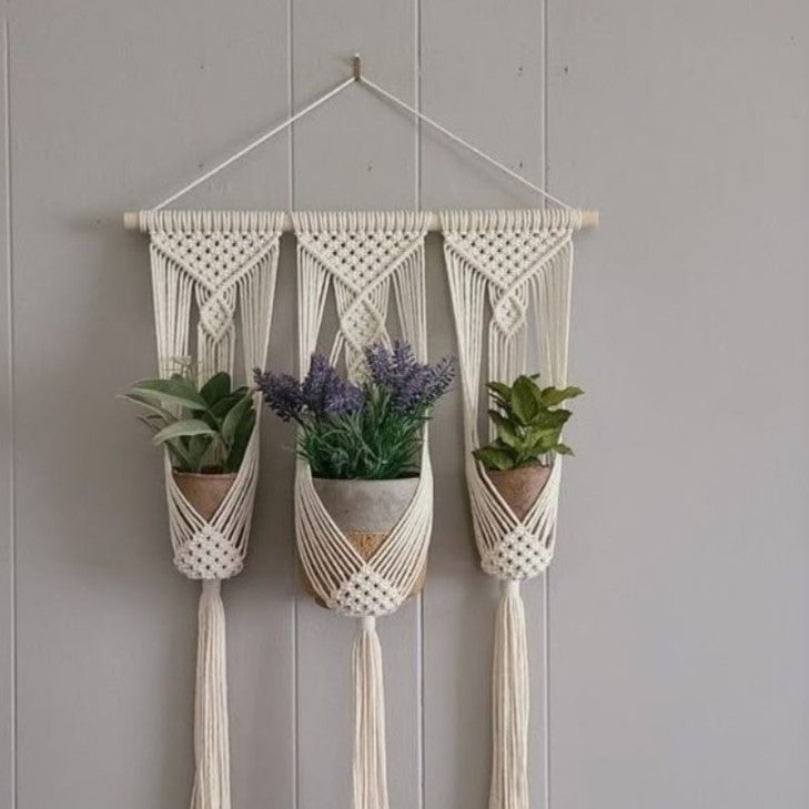 مكرمية حامل أواني زرع قطن و موسكي، 60*85 سم