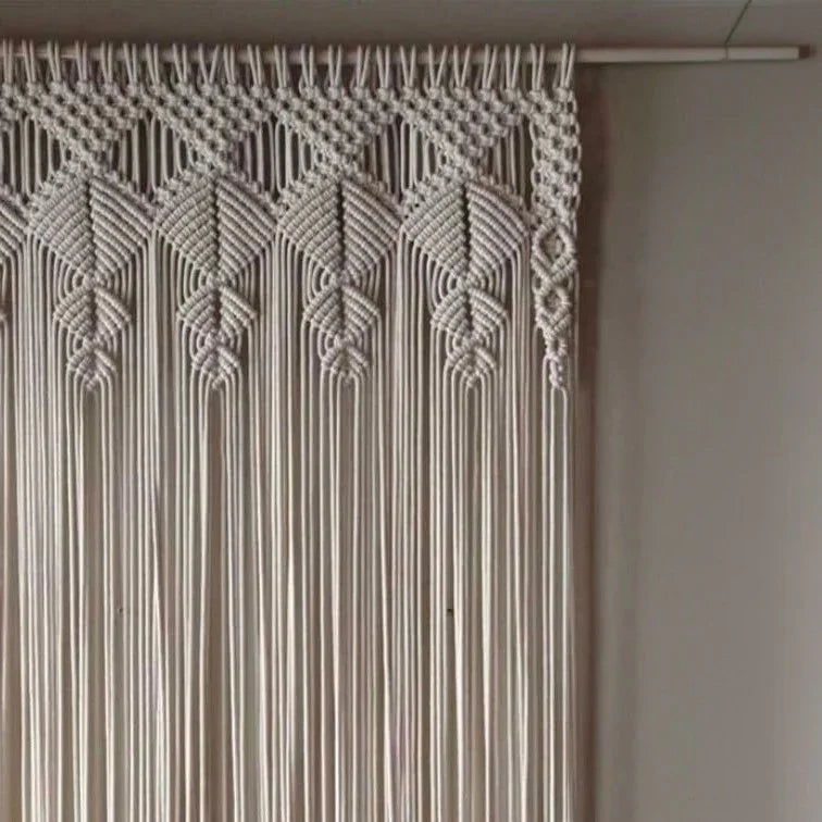 ستارة مكرمية قطن وخشب طبيعي، 100*230 سم