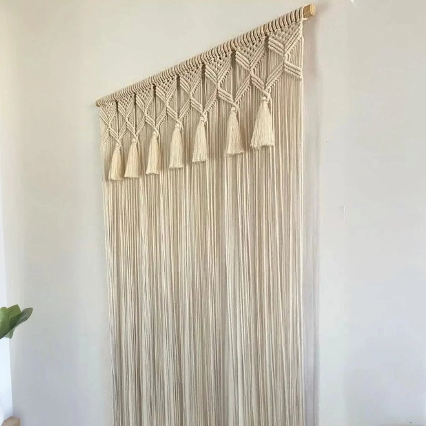 ستارة مكرمية قطن وخشب طبيعي، 100*230 سم