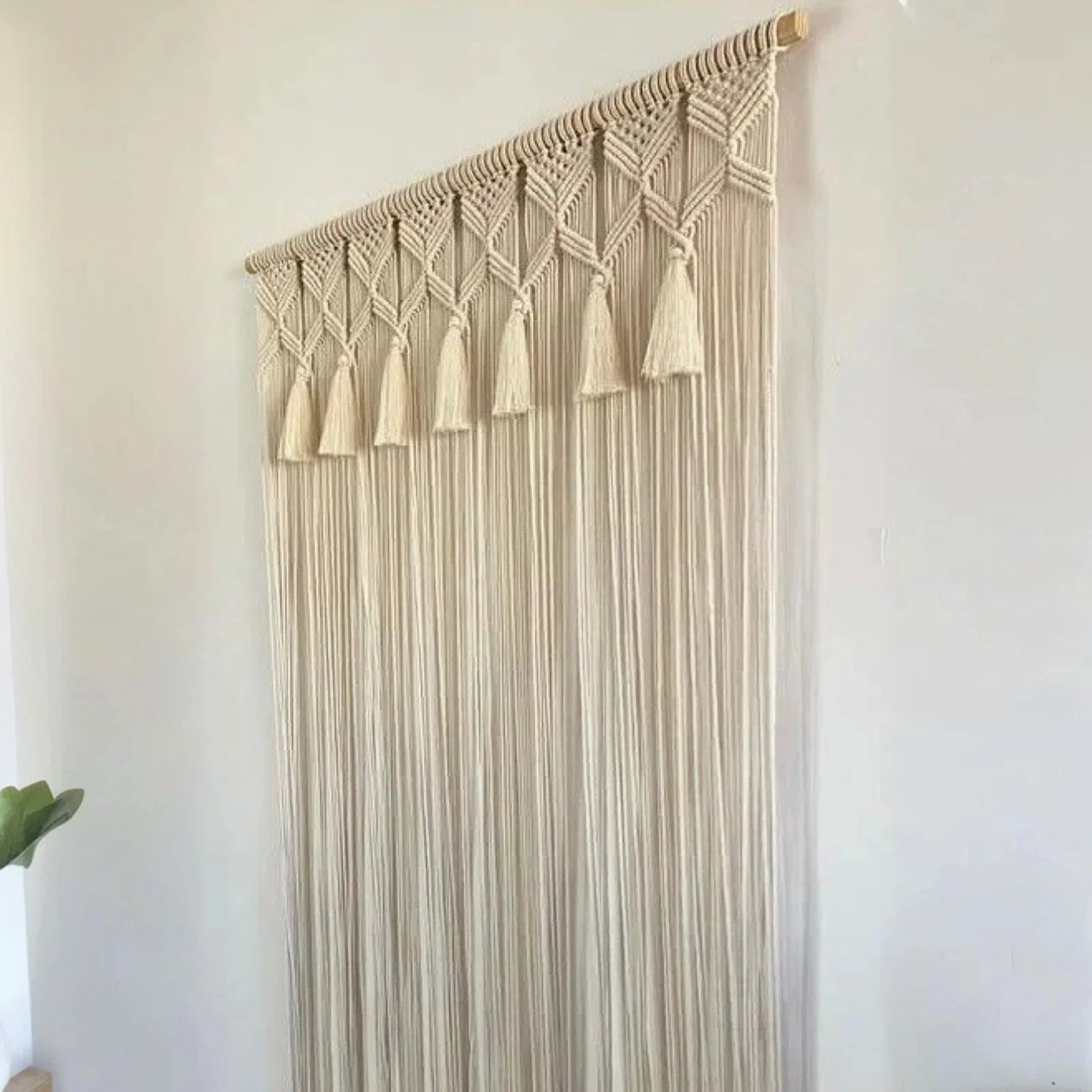 ستارة مكرمية قطن وخشب طبيعي، 100*230 سم