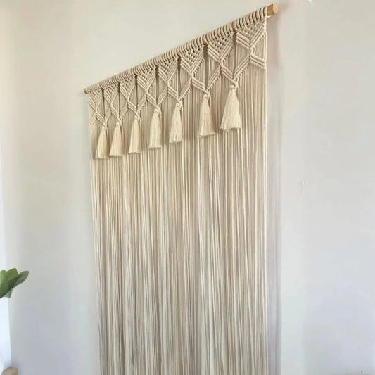 ستارة مكرمية قطن وخشب طبيعي، 100*230 سم