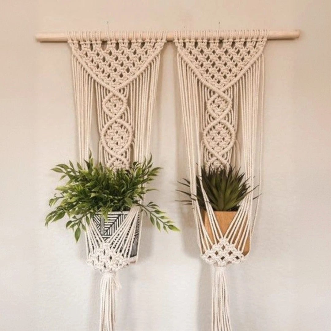 مكرمية حامل أواني زرع قطن و موسكي، 40*70 سم