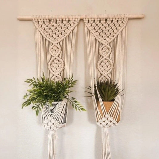 مكرمية حامل أواني زرع قطن و موسكي، 40*70 سم